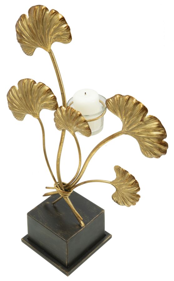 Arany ginkgo leveles fém gyertyatartó 44 cm Gyertyatartó Mauro Ferretti