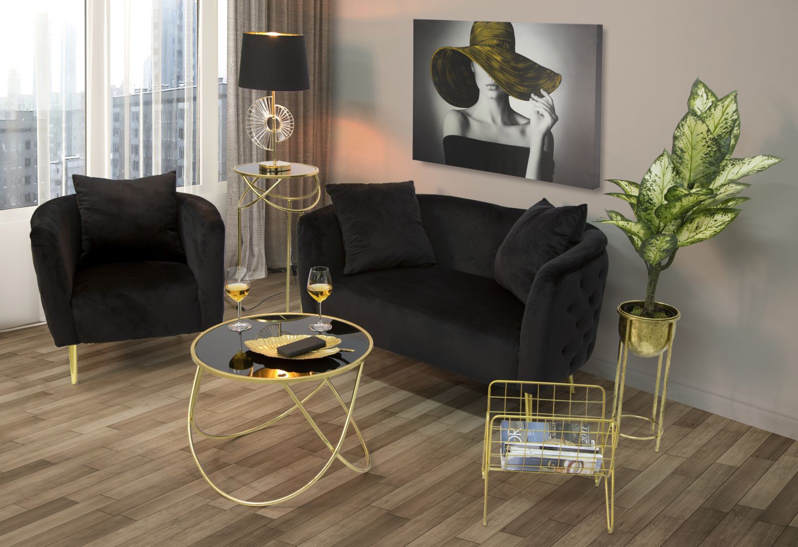 Fotel modern fekete arany lábazattal Noah Fotel Mauro Ferretti
