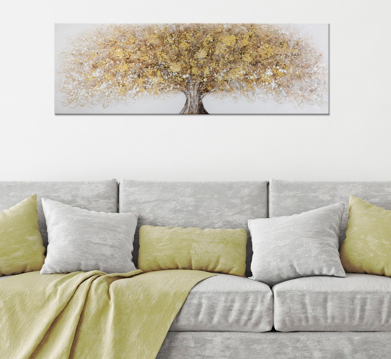 Kézzel Festett Modern Falikép – Arany Fa Motívummal, Vászonkép 180×60 cm Falikép Mauro Ferretti