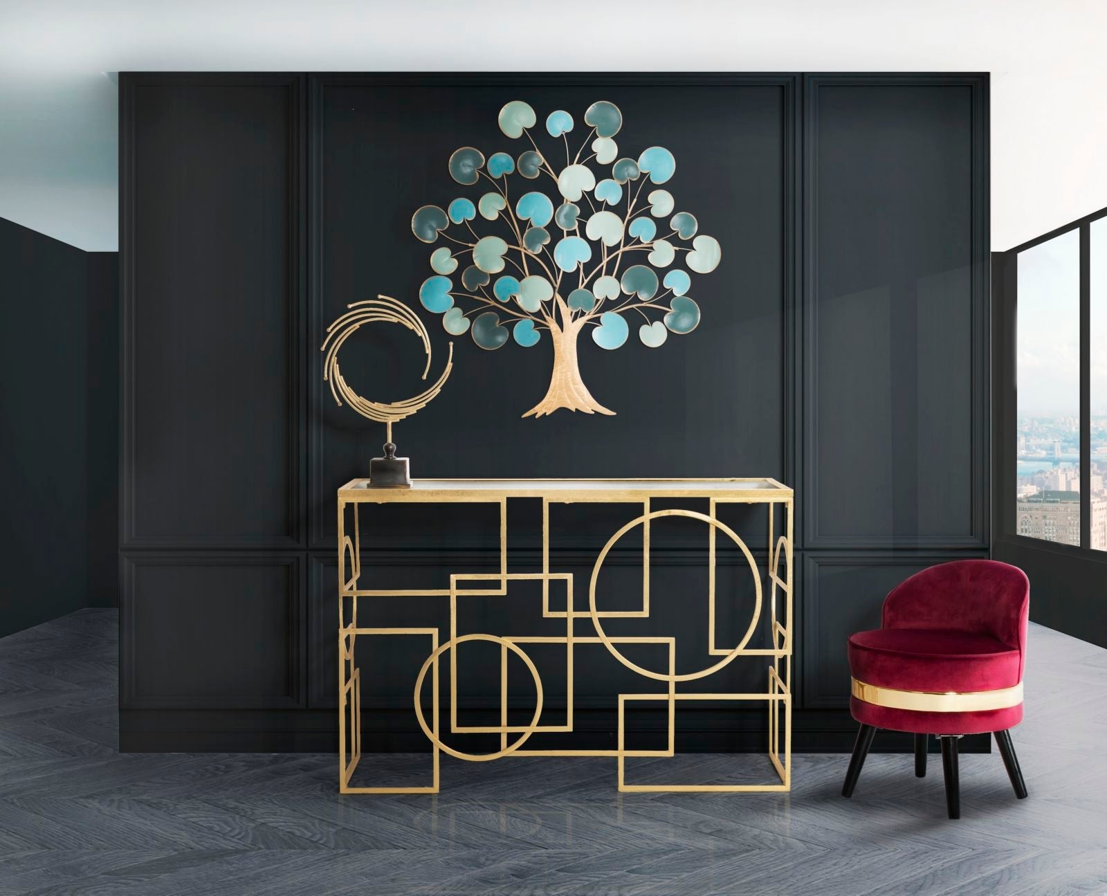 MARIE arany design konzolasztal tükrös asztallappal Konzolasztal Mauro Ferretti