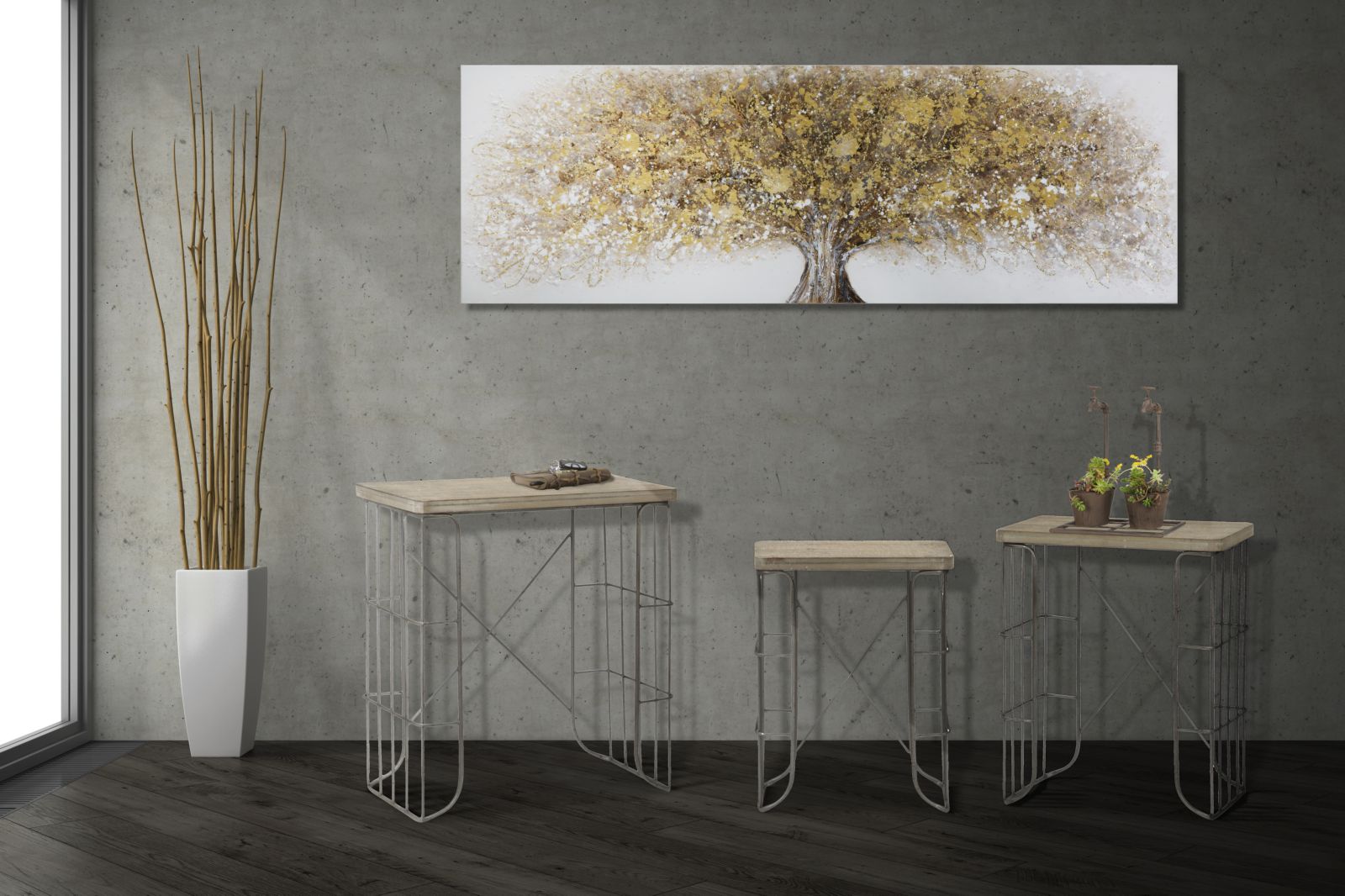 Kézzel Festett Modern Falikép – Arany Fa Motívummal, Vászonkép 180×60 cm Falikép Mauro Ferretti