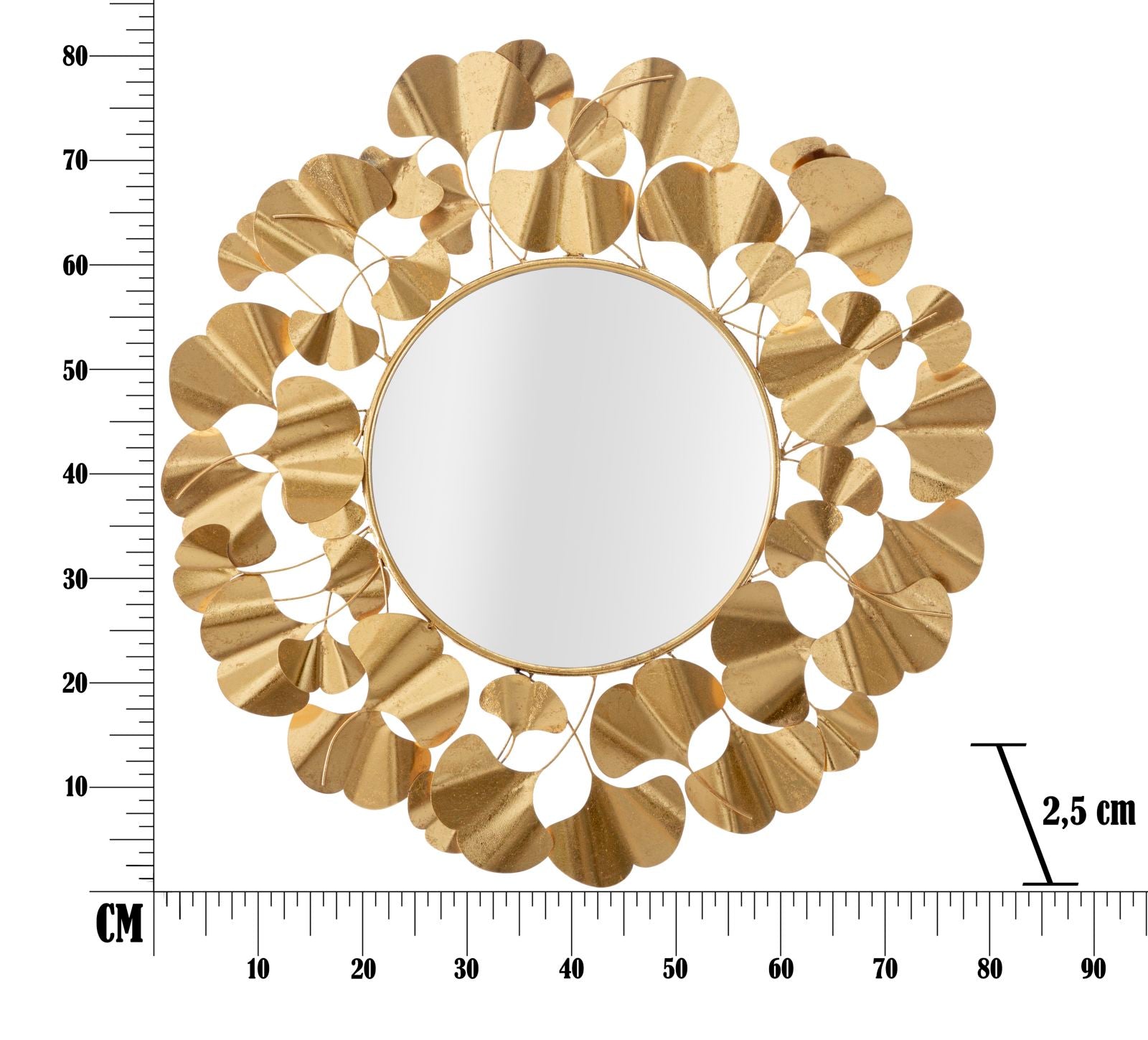 Glamour arany keretes kerek fali tükör 81 cm Leaves Fali tükör Mauro Ferretti