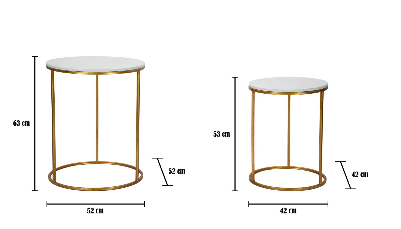 fém kisasztal szett fehér márvány lappal – 2 db – aranyszínű