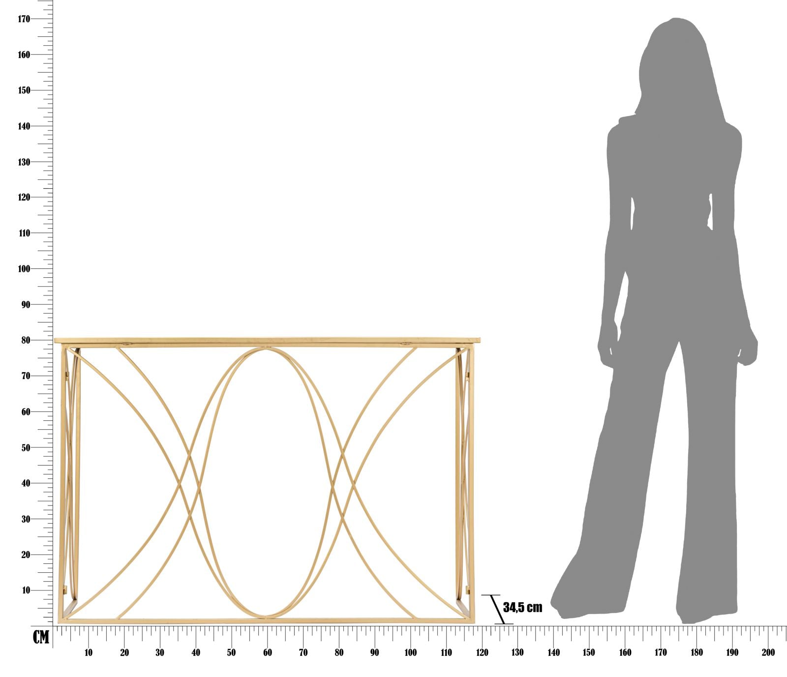 Arany színű design konzolasztal tükrös üveglappal 120 cm Konzolasztal Mauro Ferretti