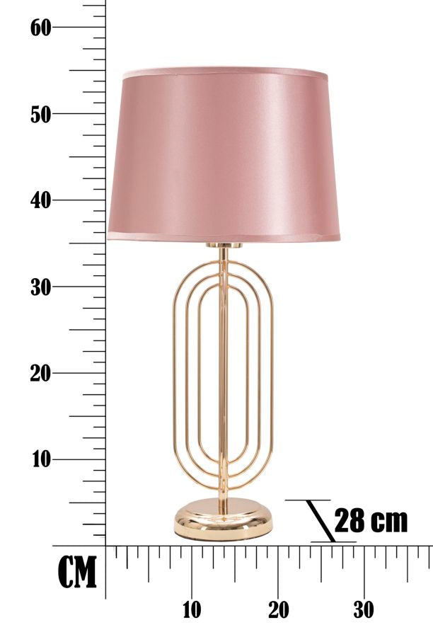 Arany geometrikus oválsis asztali lámpa rózsaszín búrával Ø 28X55 Mauro Ferretti