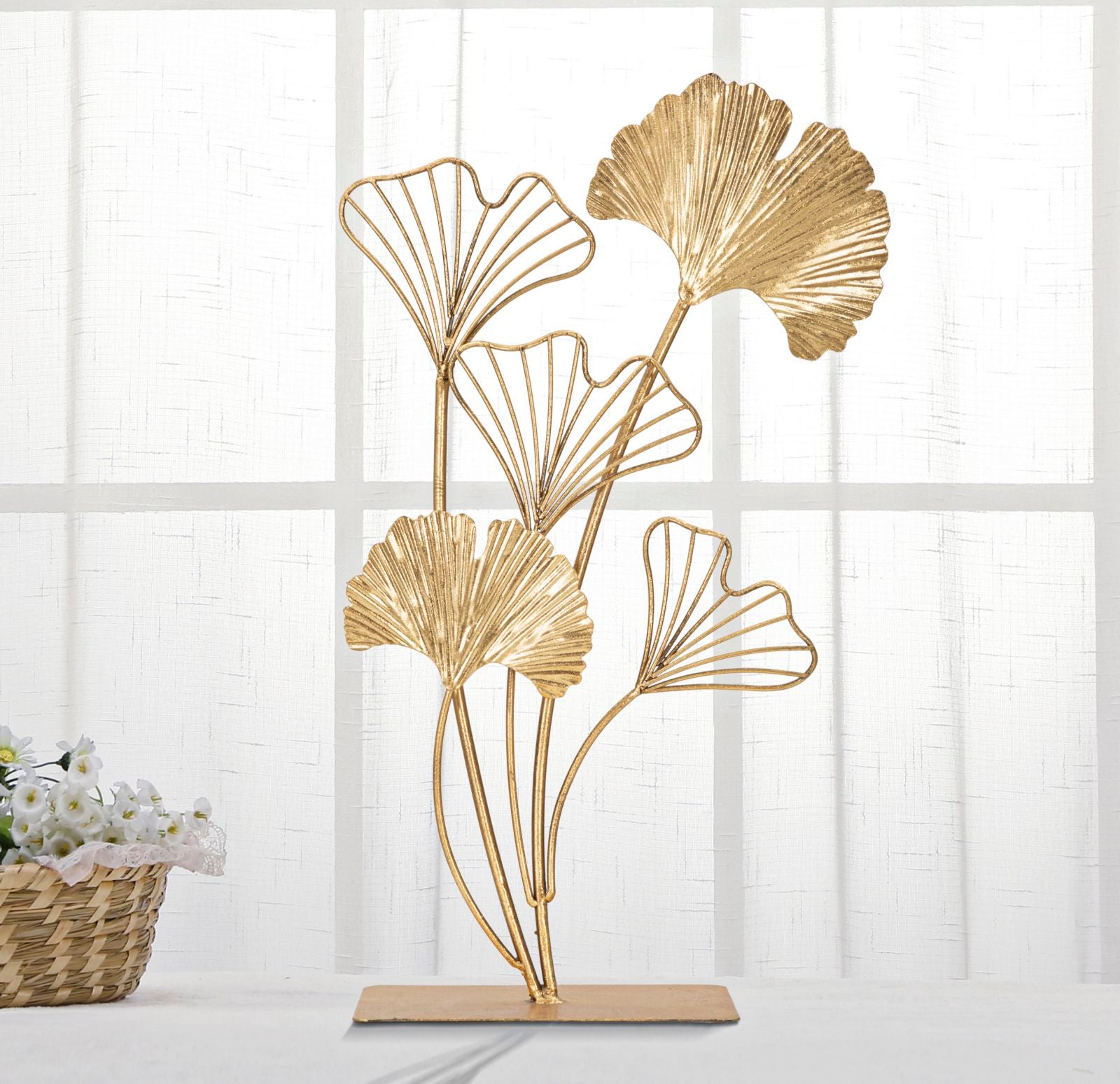 Arany ginkgo levél dekoráció álló 26X11,5X44,5 cm Dekorációs figura Mauro Ferretti