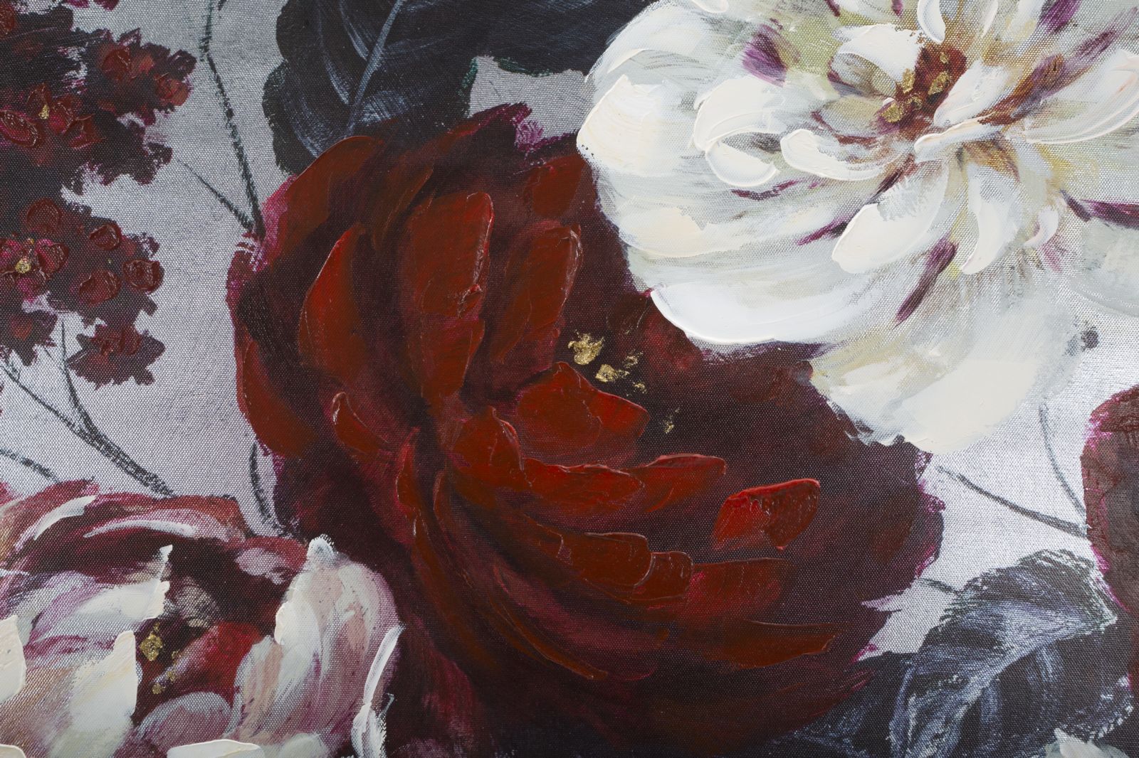 Sötét Hátteres Virágos Falikép – Vörös és Fehér Peóniák, Vászonkép 120×60 cm Falikép Mauro Ferretti