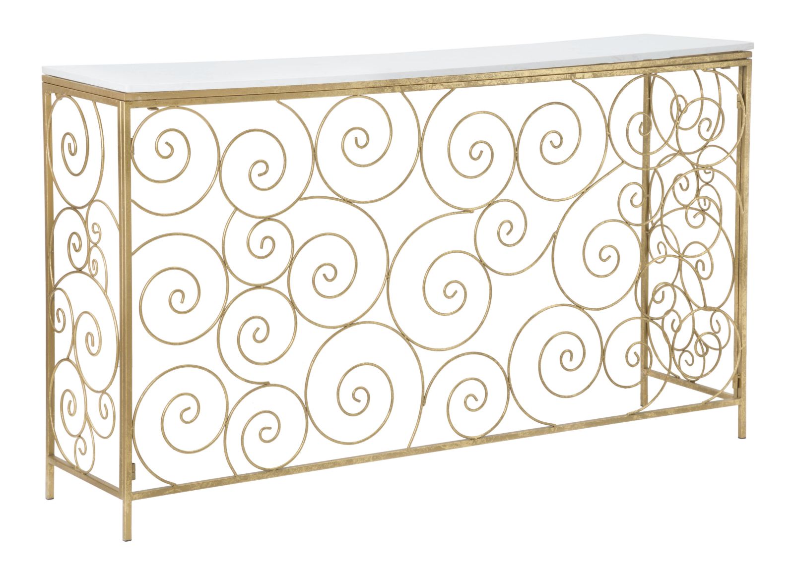 SPIRAL arany színű design konzolasztal márvány lappal Konzolasztal Mauro Ferretti