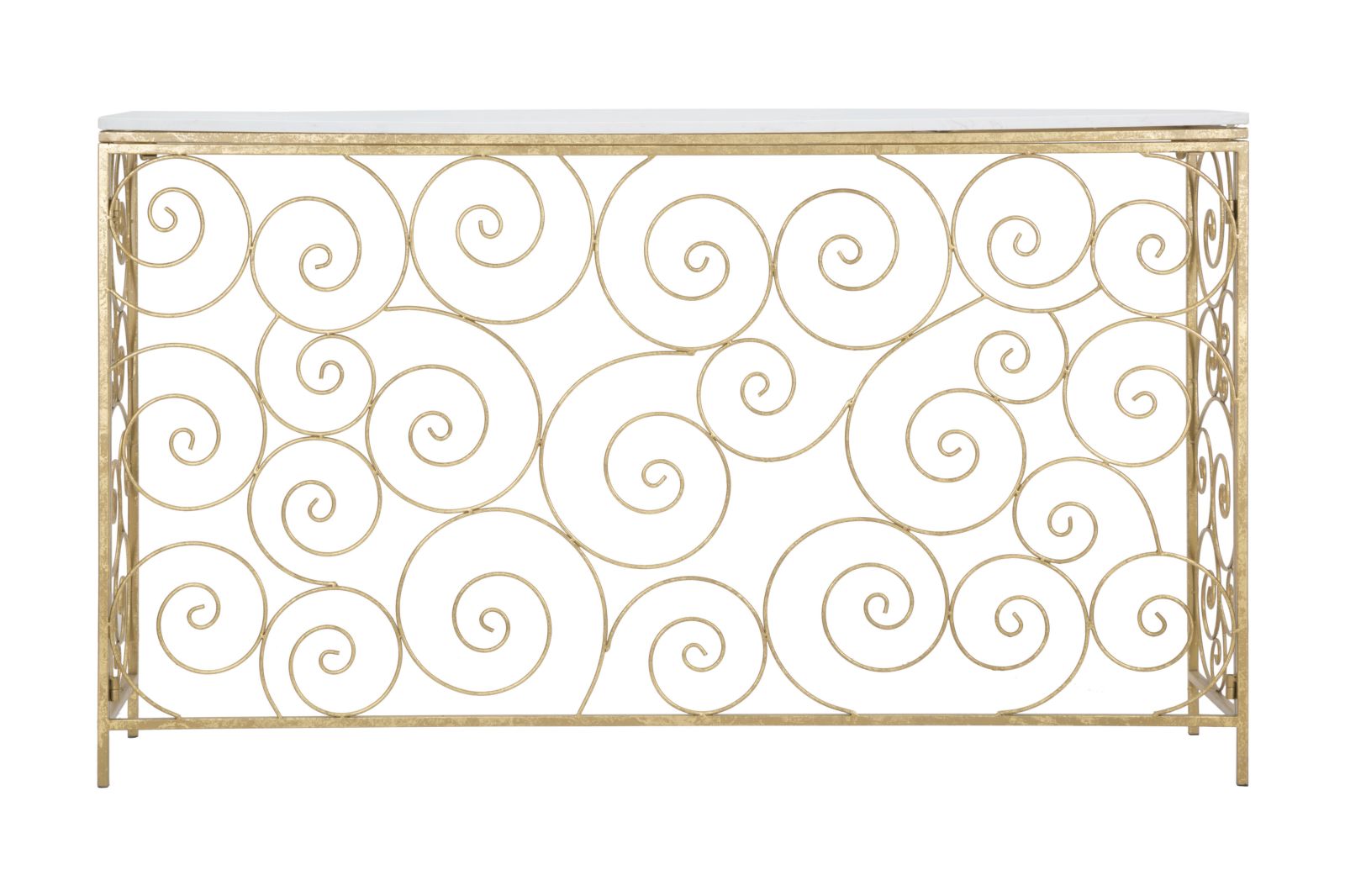 SPIRAL arany színű design konzolasztal márvány lappal Konzolasztal Mauro Ferretti