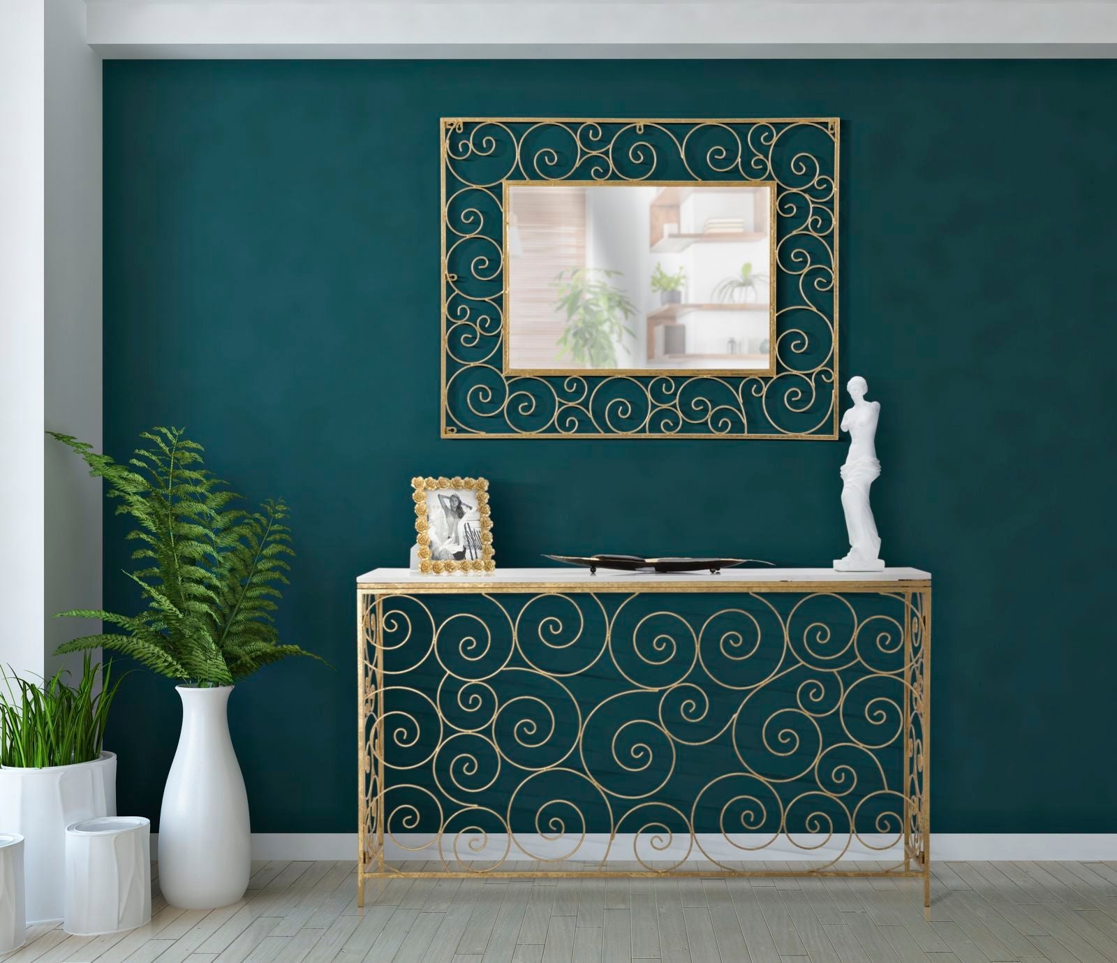 SPIRAL arany színű design konzolasztal márvány lappal Konzolasztal Mauro Ferretti