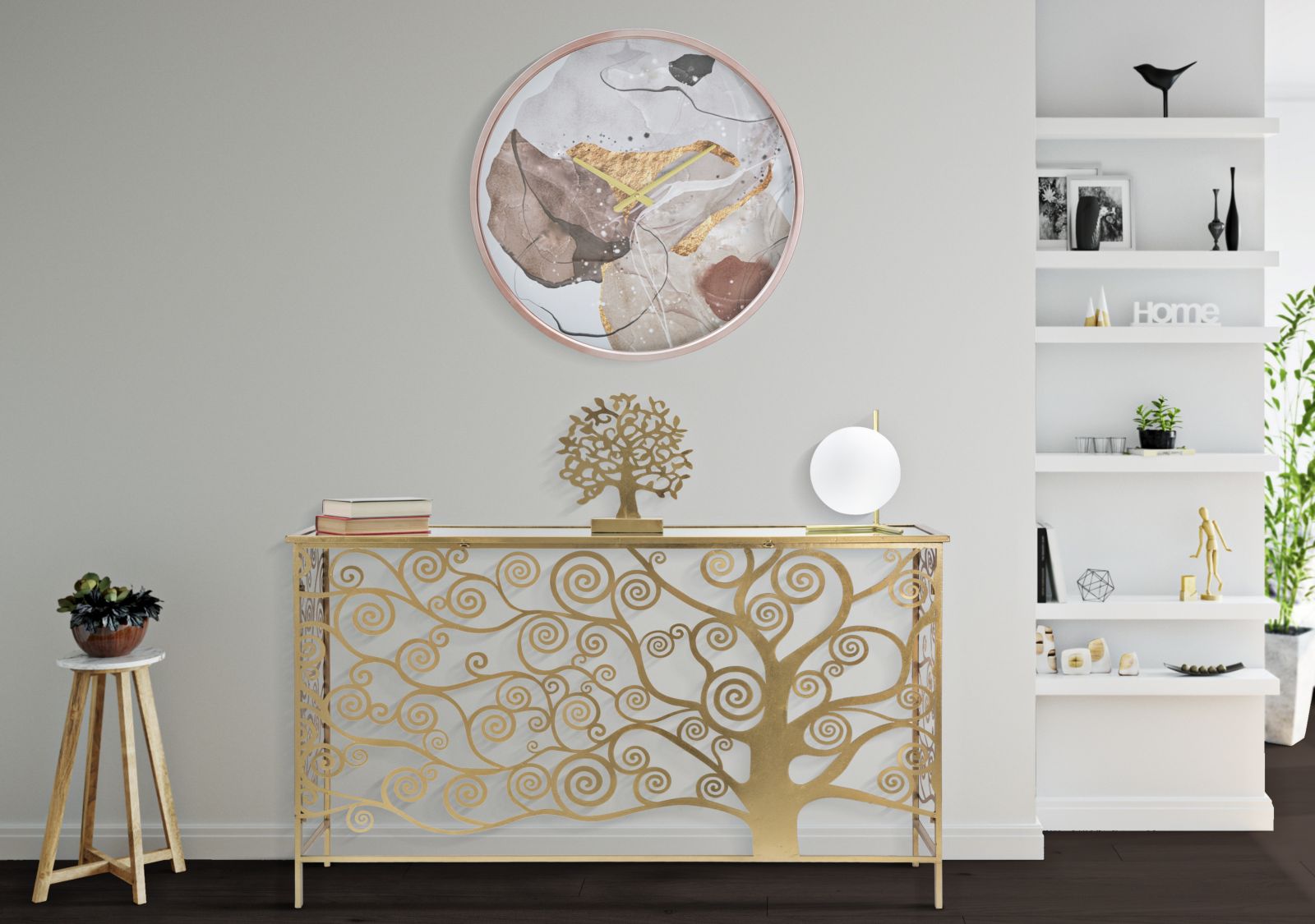 Arany színű design konzolasztal Életfa dekorral 141 cm Konzolasztal Mauro Ferretti