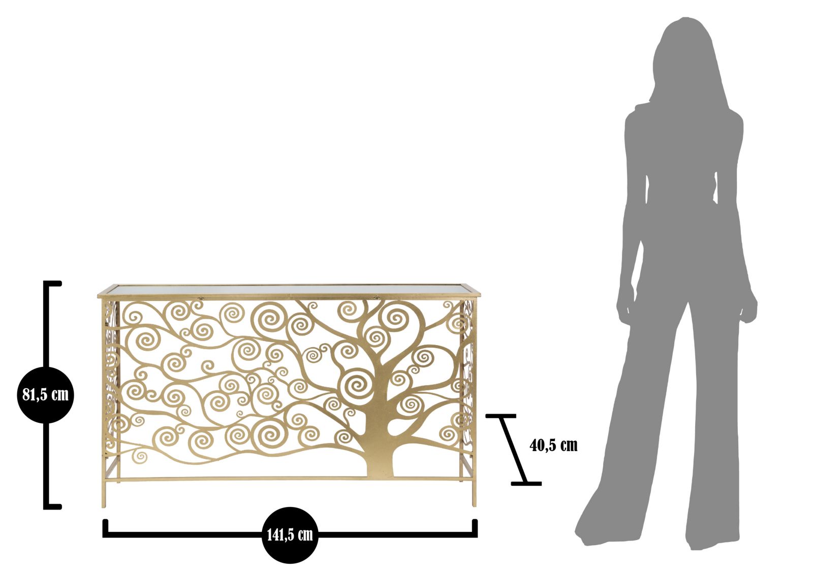 Arany színű design konzolasztal Életfa dekorral 141 cm Konzolasztal Mauro Ferretti