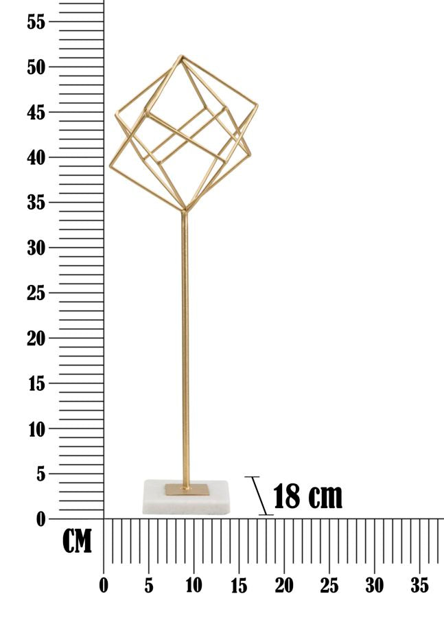 Geometrikus arany kocka dekoráció márvány talppal 16X18X52,5 cm Dekorációs figura Mauro Ferretti