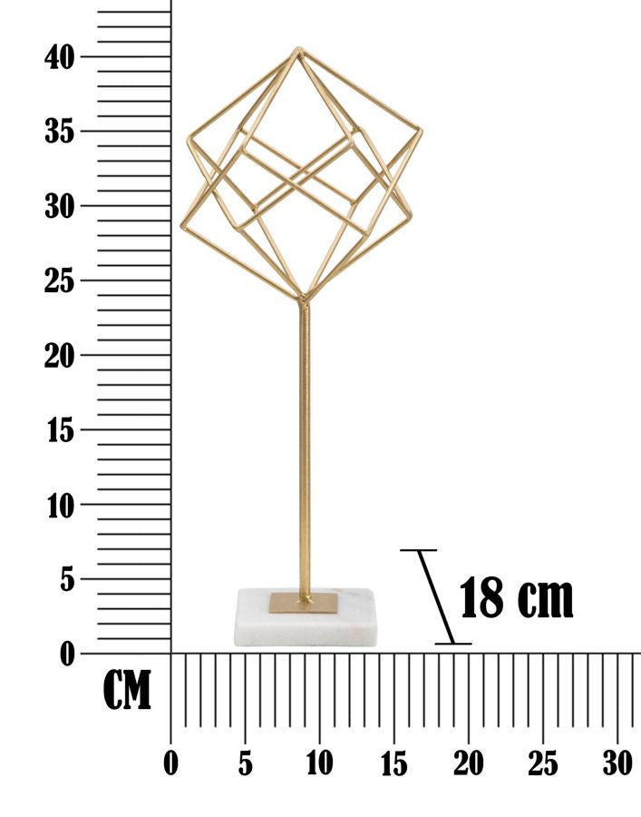 Geometrikus arany kocka dekoráció márvány talppa 16X18X41,5 cm Dekorációs figura Mauro Ferretti