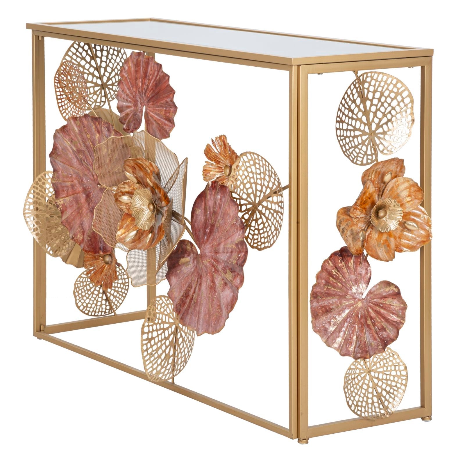 Design arany színes virágos konzolasztal 114X41,5X80 cm tükrös Konzolasztal Mauro Ferretti