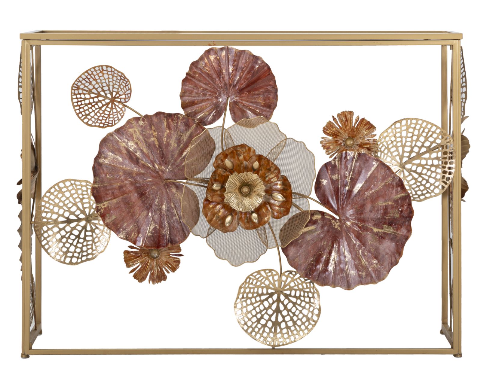 Design arany színes virágos konzolasztal 114X41,5X80 cm tükrös Konzolasztal Mauro Ferretti