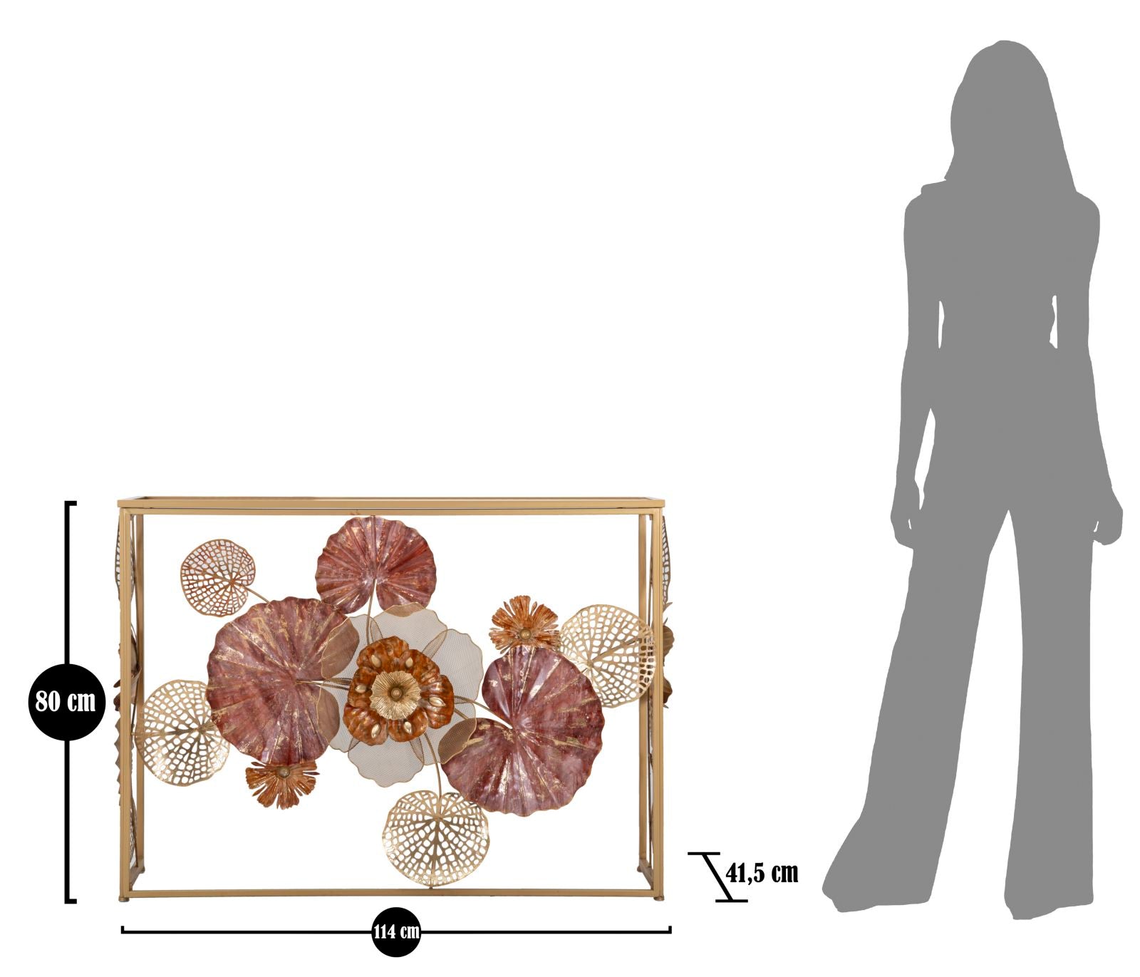 Design arany színes virágos konzolasztal 114X41,5X80 cm tükrös Konzolasztal Mauro Ferretti