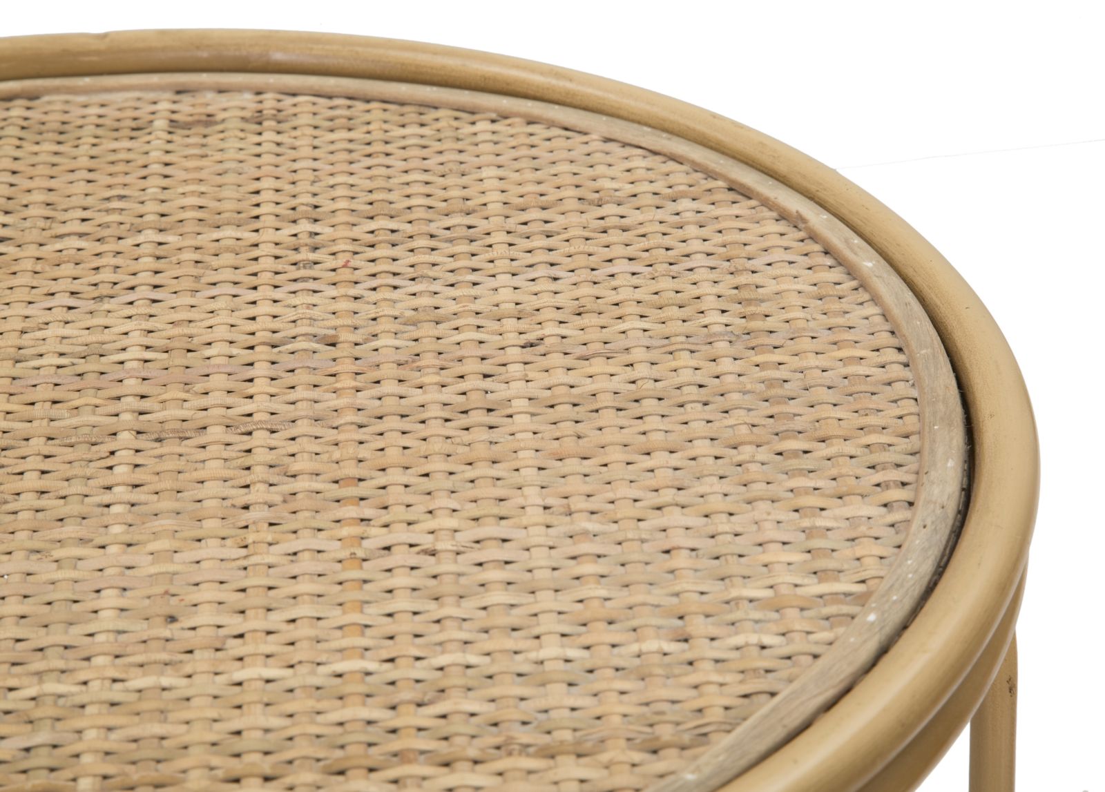 Kerek kisasztal fém vázzal és rattan asztallappal