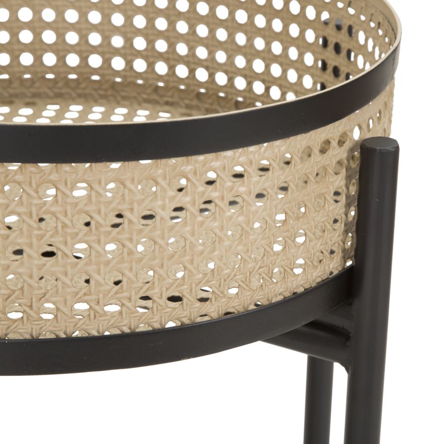 rattan hatású fém virágtartó állvány – 2 db, fekete vázzal