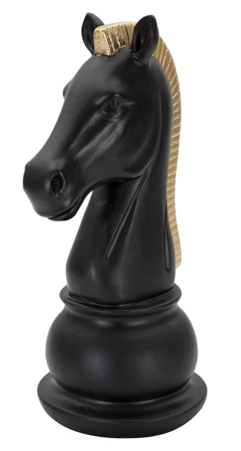 Modern Fekete-arany sakk ló dekoráció 10,5X8,5X19 cm Dekorációs figura Mauro Ferretti