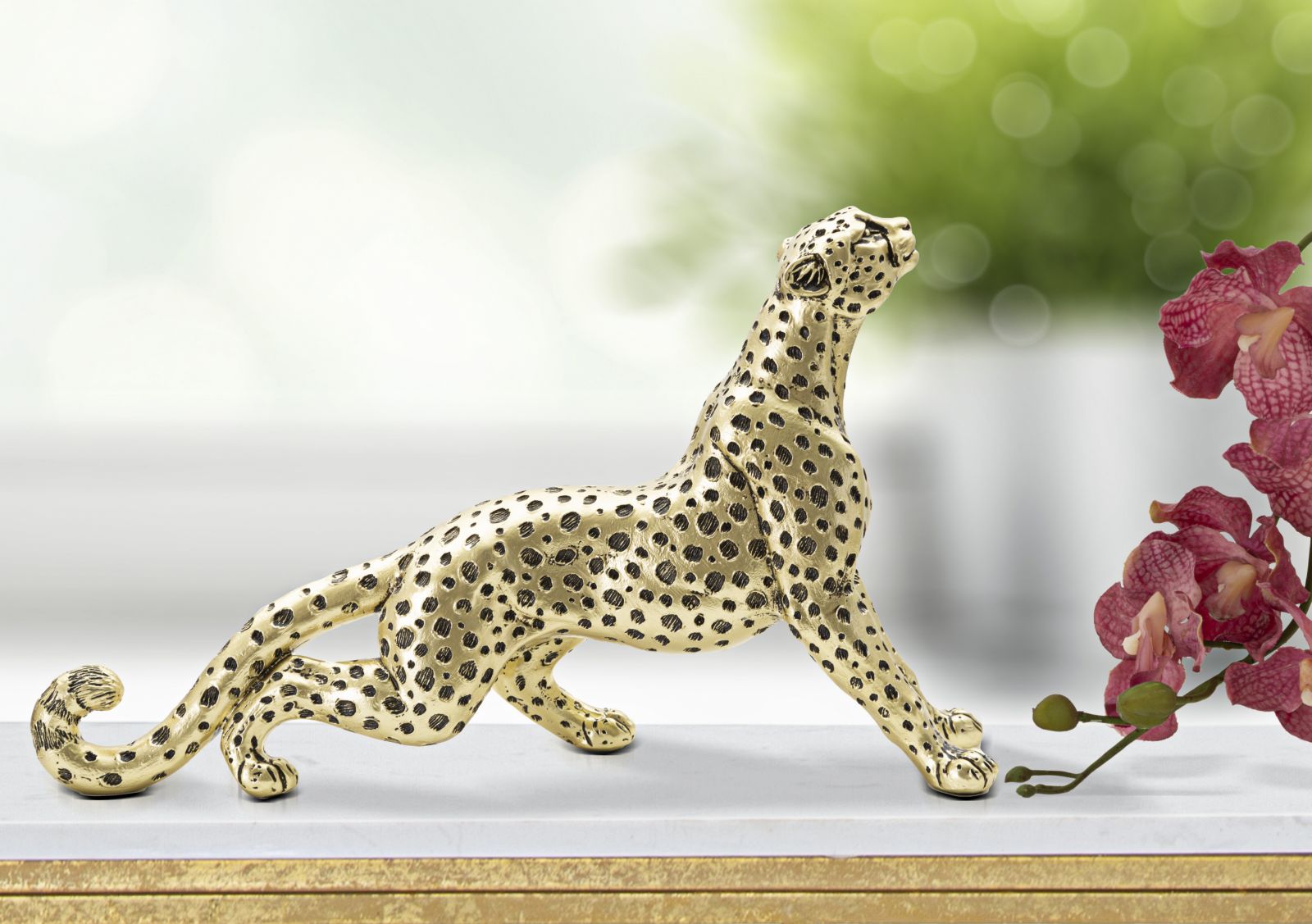 Arany gepárd szobor fekete foltokkal 33X7,7X19,5 cm Dekorációs figura Mauro Ferretti