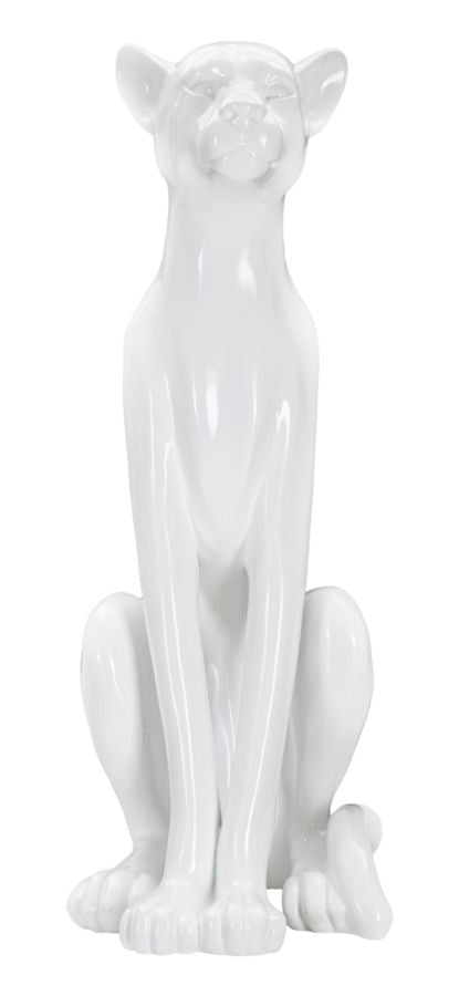 Fehér ülő párduc szobor 27X38X74 cm Dekorációs figura Mauro Ferretti