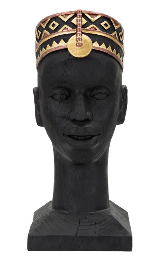 Afrikai törzsi fej szobor – fekete-arany 25X25X56 cm Dekorációs figura Mauro Ferretti
