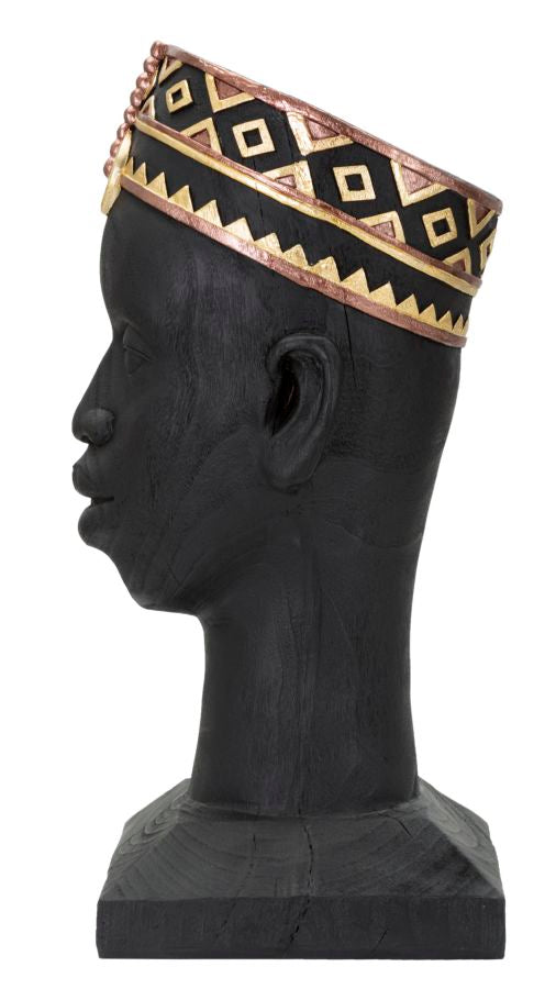 Afrikai törzsi fej szobor – fekete-arany 25X25X56 cm Dekorációs figura Mauro Ferretti