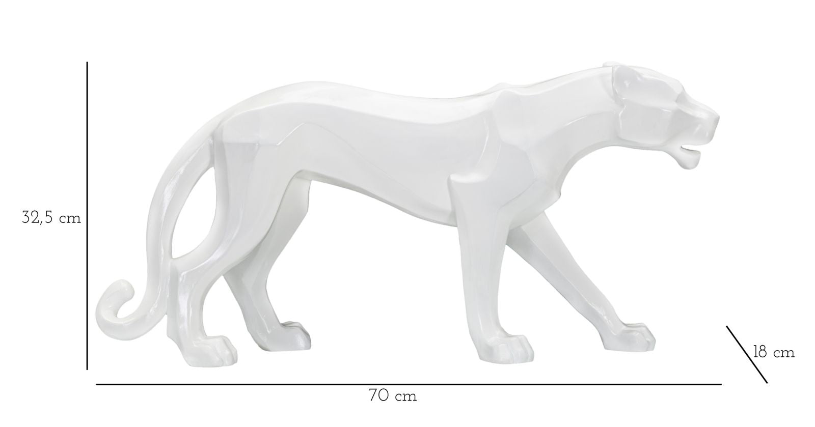 Fehér párduc szobor modern stílusban 70X18X32,5 cm Dekorációs figura Mauro Ferretti