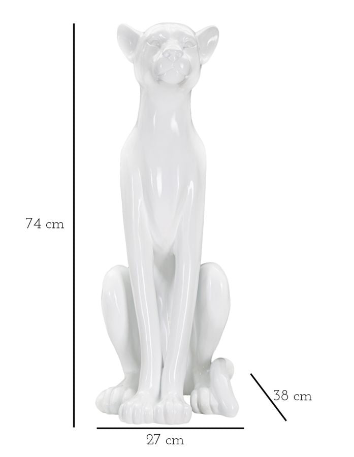 Fehér ülő párduc szobor 27X38X74 cm Dekorációs figura Mauro Ferretti