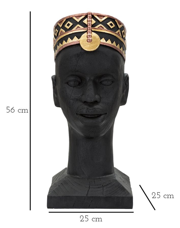 Afrikai törzsi fej szobor – fekete-arany 25X25X56 cm Dekorációs figura Mauro Ferretti