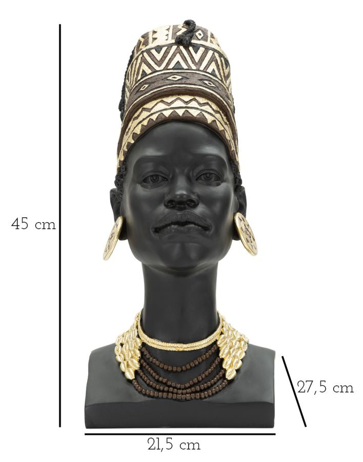 Afrikai törzsi nő szobor – fekete-arany 21,5X27,5X45 cm Dekorációs figura Mauro Ferretti