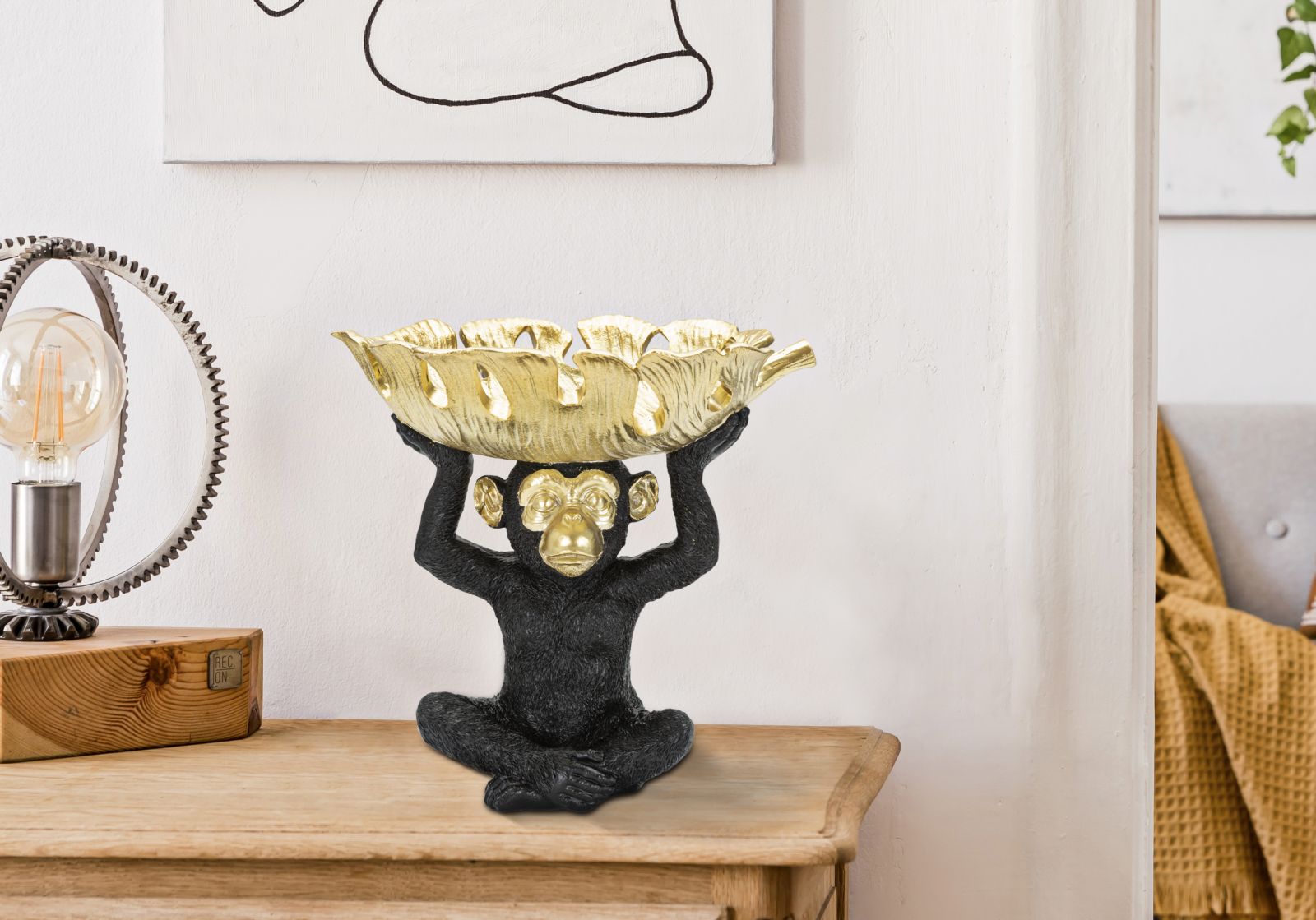 Golden Monkey Bowl – arany tálas majom szobor 25,2X21X24 cm Dekorációs figura Mauro Ferretti