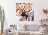 Portré Falikép Virágos Fejdísszel – Modern Vászonkép 100×100 cm Falikép Mauro Ferretti