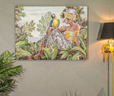Trópusi Falikép Női Alakkal és Papagájjal – Vászonkép 120×90 cm Falikép Mauro Ferretti