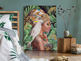 Trópusi Portré Falikép Papagájjal – Boho Vászonkép 90×120 cm Falikép Mauro Ferretti