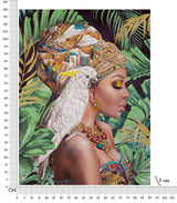 Trópusi Portré Falikép Papagájjal – Boho Vászonkép 90×120 cm Falikép Mauro Ferretti