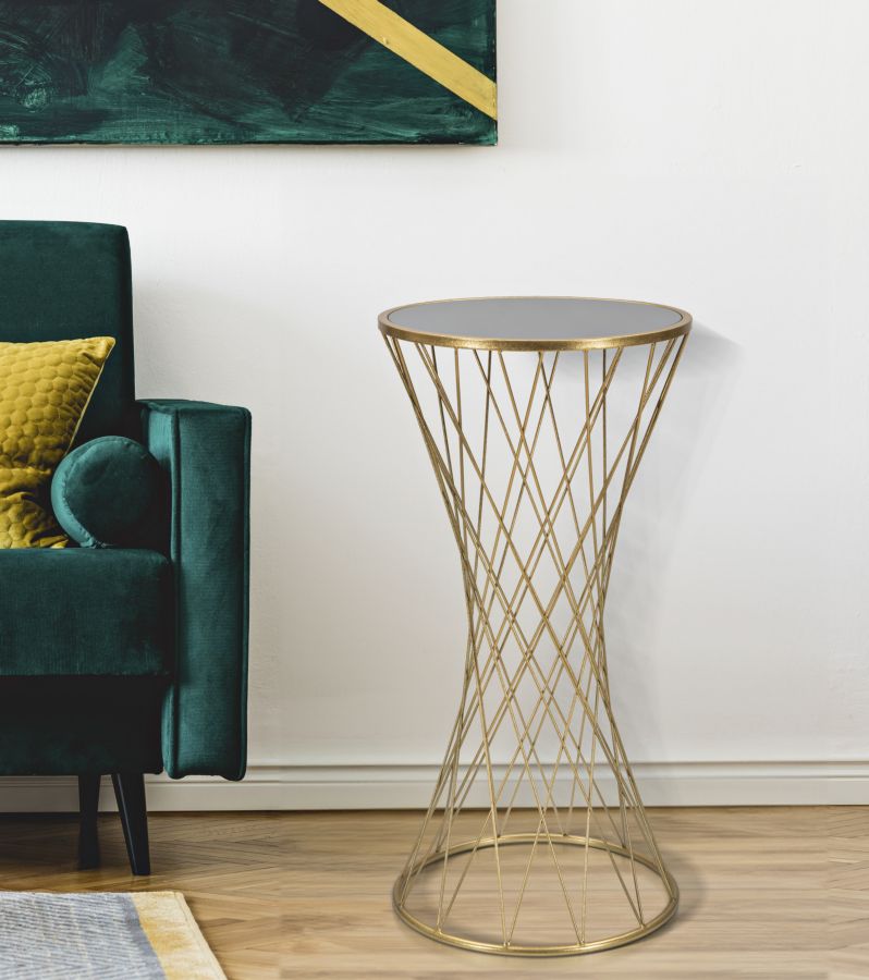 TOWER modern arany színű lerakóasztal tükrös üveglappal Ø 40X80 cm Modern lerakóasztal Mauro Ferretti