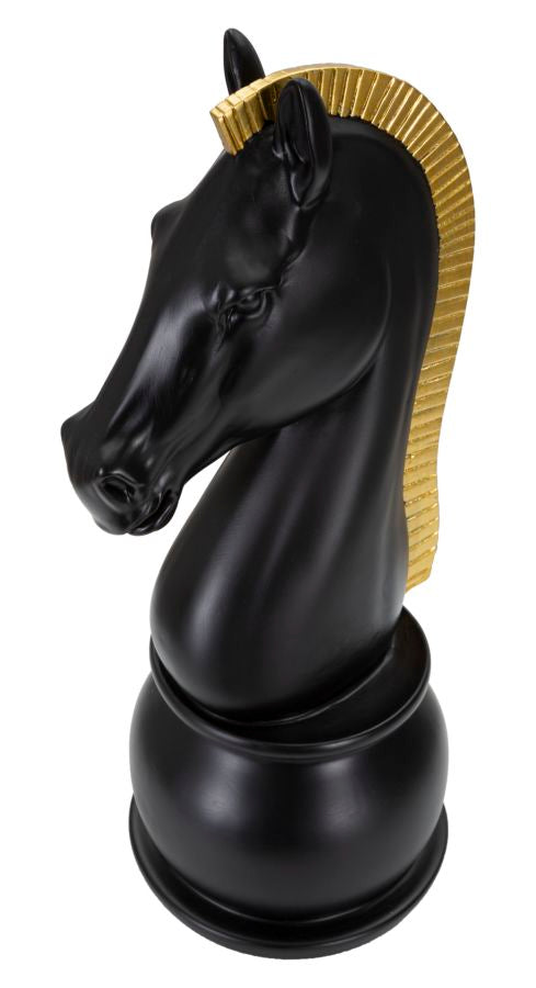 Fekete ló sakkfigura modern arany sörénnyel Ø 18,5X50 cm Dekorációs figura Mauro Ferretti