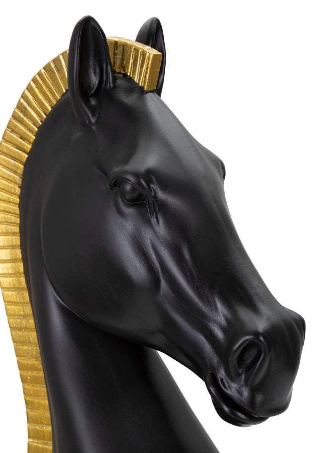 Fekete ló sakkfigura modern arany sörénnyel Ø 18,5X50 cm Dekorációs figura Mauro Ferretti