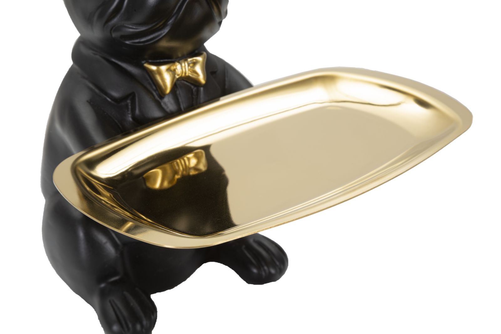 Frenchie Butler – fekete-arany bulldog dekoráció tálcával 19X20X23,5 cm Dekorációs figura Mauro Ferretti