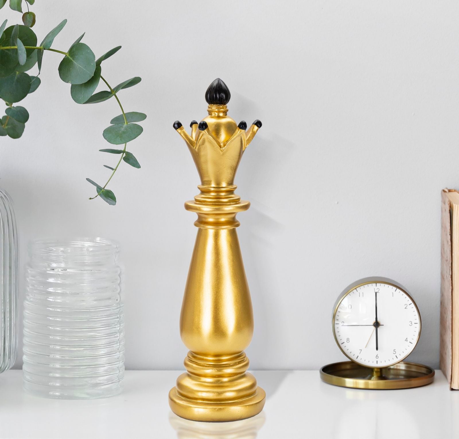 Royal Gold – királynő sakkfigura szobor fekete részletekke Ø 12,5X38,5 cm Dekorációs figura Mauro Ferretti
