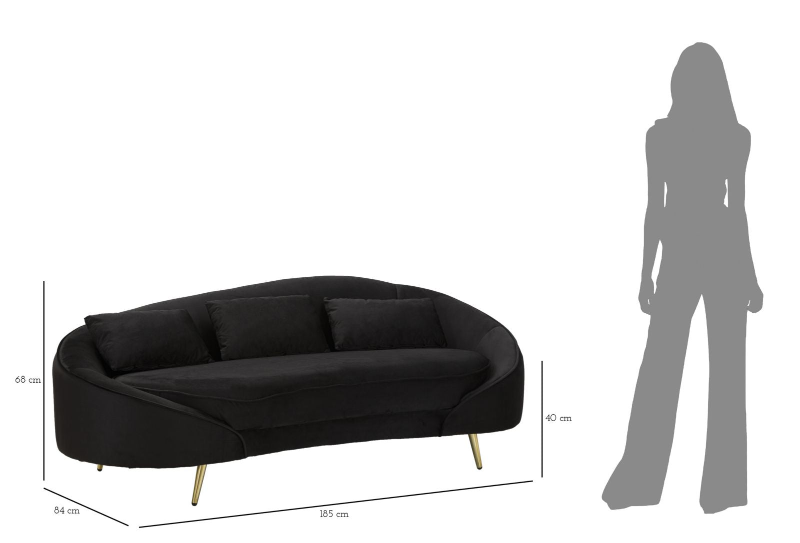 Modern Kanapé 3 személyes OSLO párnákkal fekete 185X84X68 cm Kanapé Mauro Ferretti