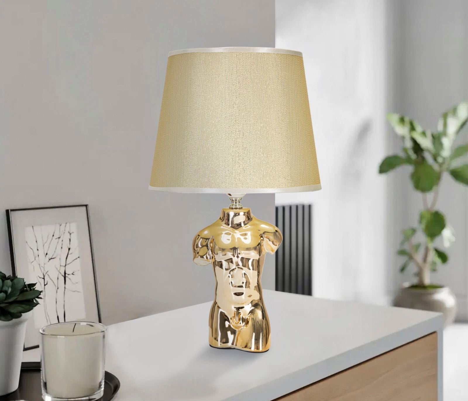 Torso férfi design asztali lámpa – arany szobor talp, bézs ernyő, 39,5 cm Mauro Ferretti