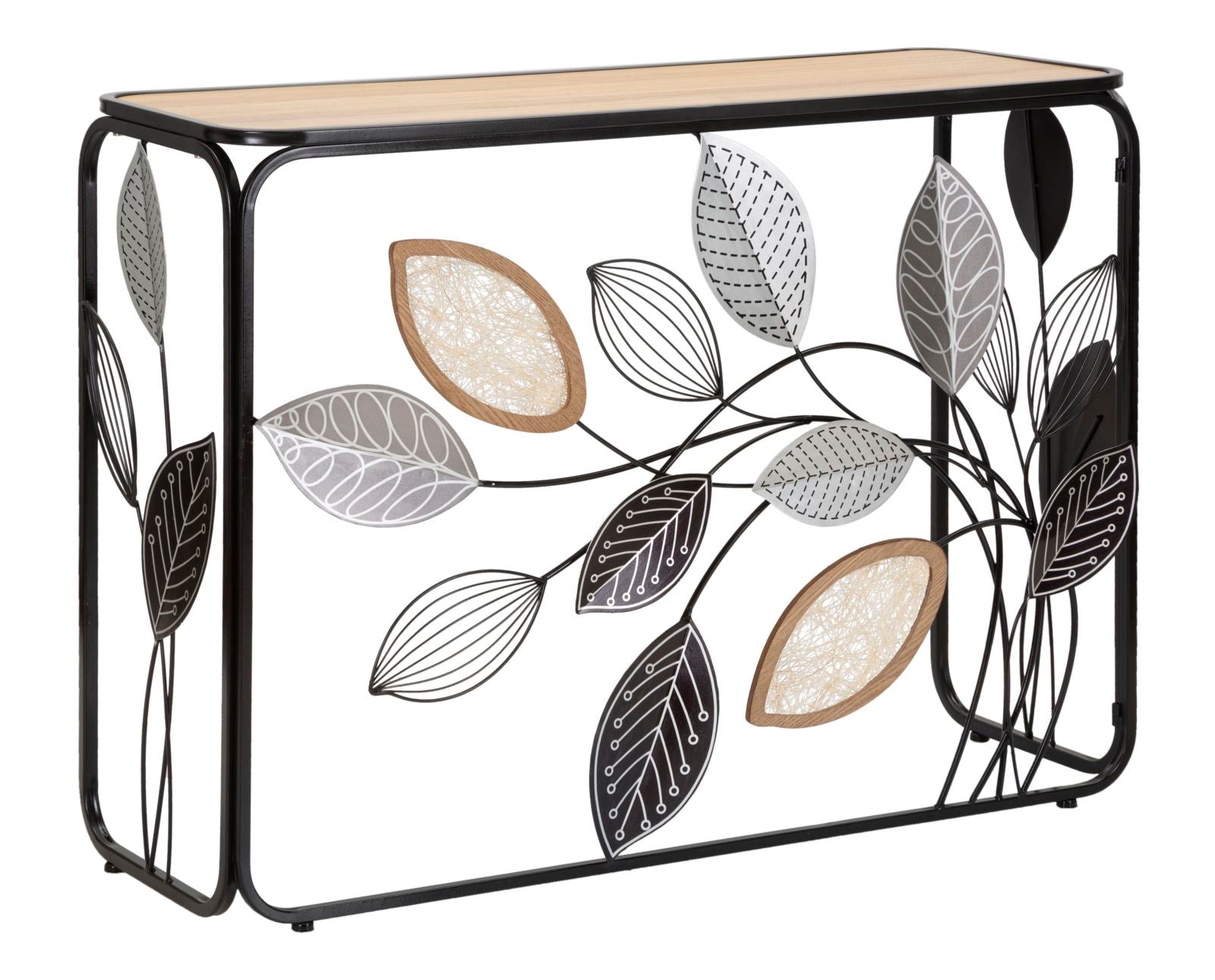 Nature Line modern levélmintás konzolasztal fekete fém vázzal 108x37x80 cm Konzolasztal Mauro Ferretti