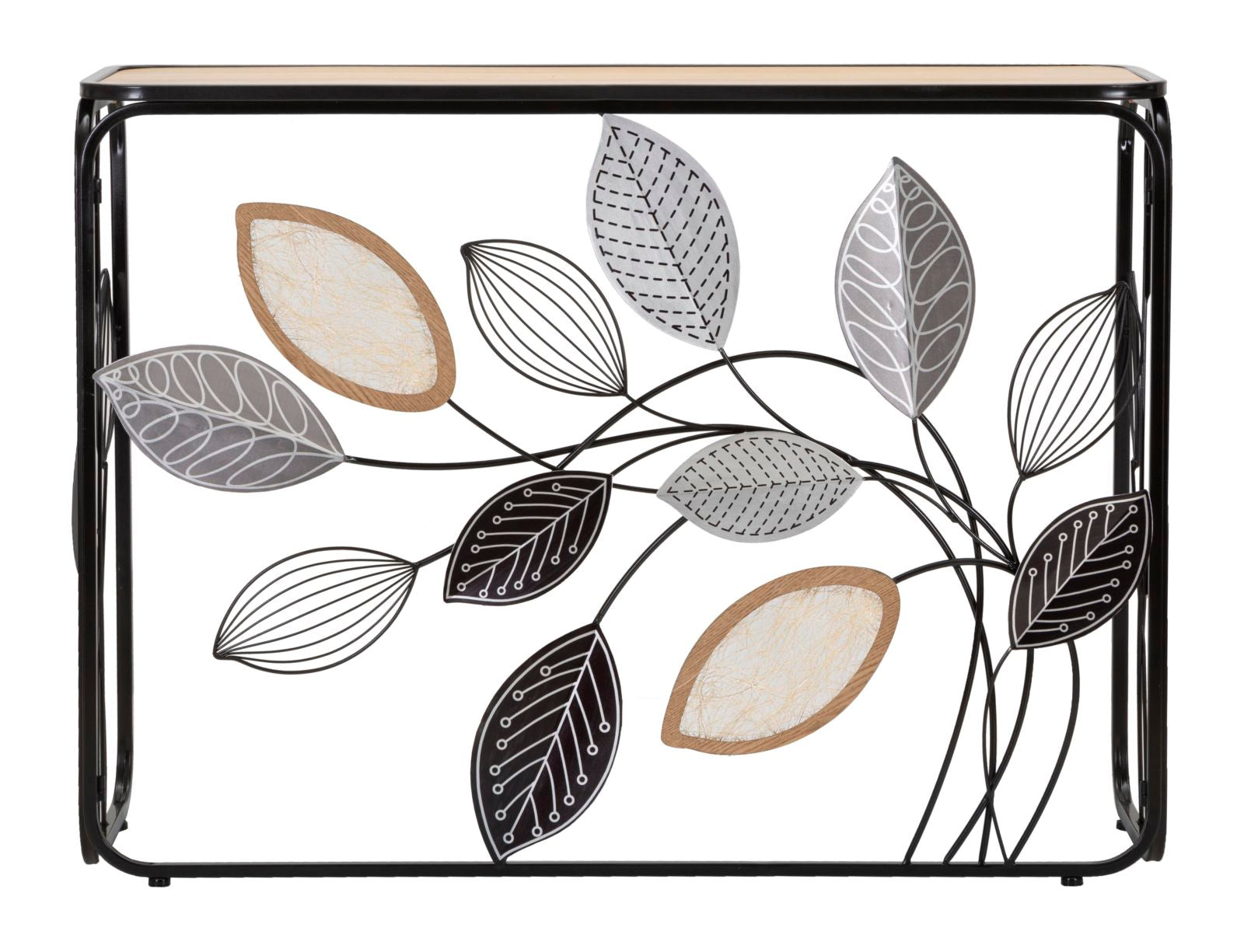 Nature Line modern levélmintás konzolasztal fekete fém vázzal 108x37x80 cm Konzolasztal Mauro Ferretti