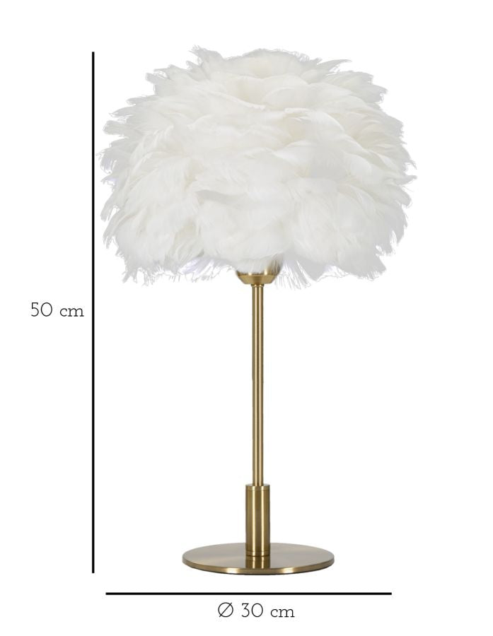 Tollgömb asztali lámpa – arany talp, fehér toll ernyő, 50 cm Mauro Ferretti