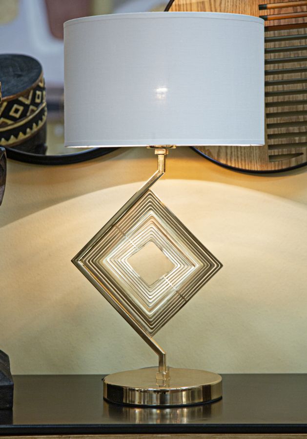 Modern Diamant asztali lámpa – arany fém talp, fehér ernyő, 56 cm Mauro Ferretti
