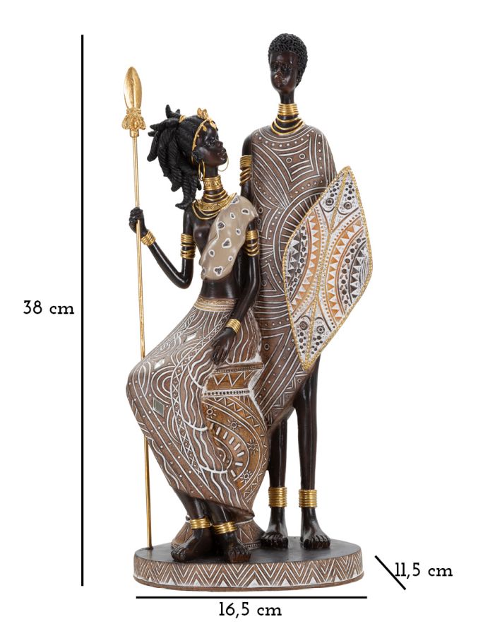 Afrikai pár szobor pajzzsal dekoráció 16,5X11,5X38 cm Dekorációs figura Mauro Ferretti