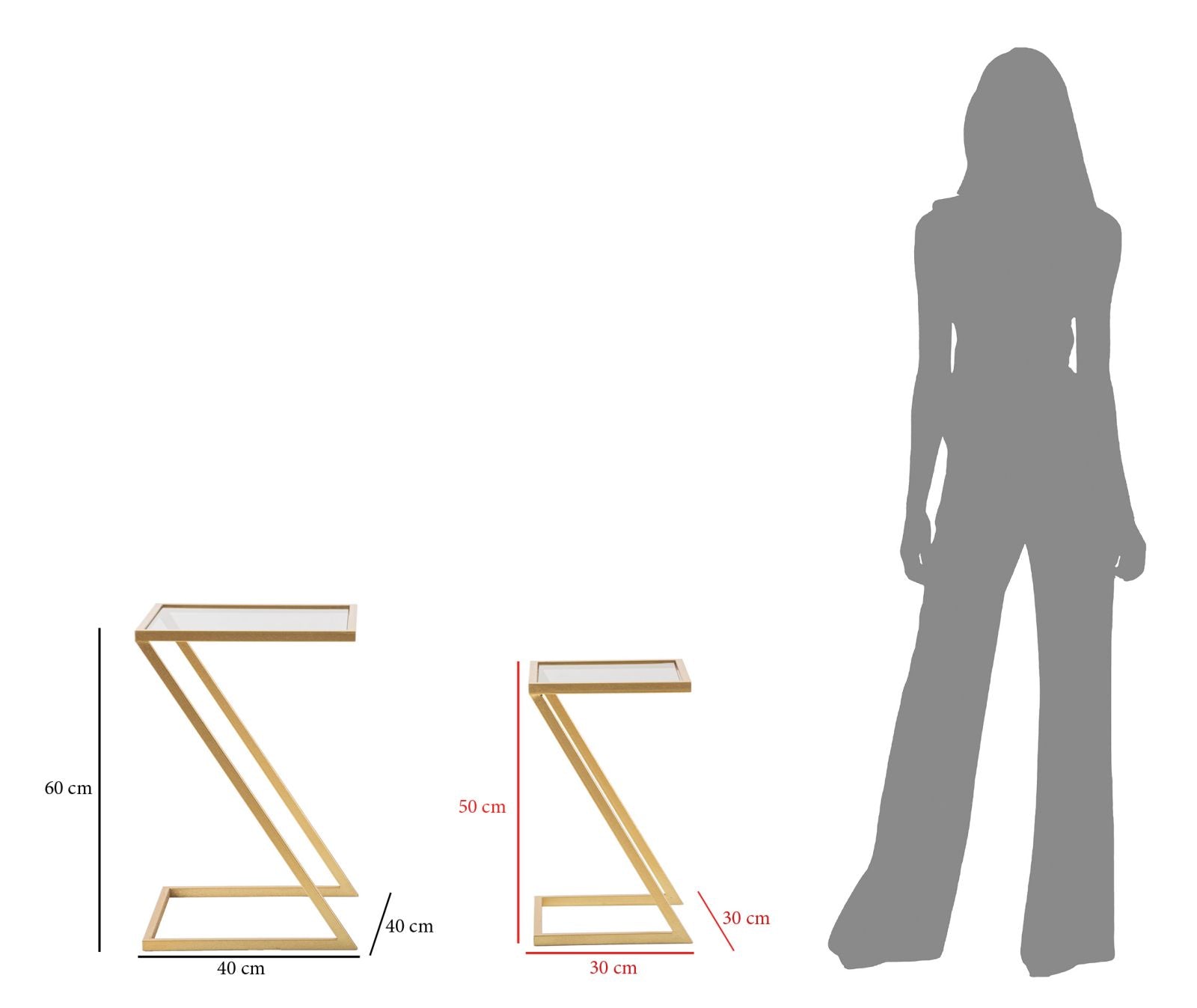 Geometrikus arany színű modern kisasztal szett füstüveg lappal